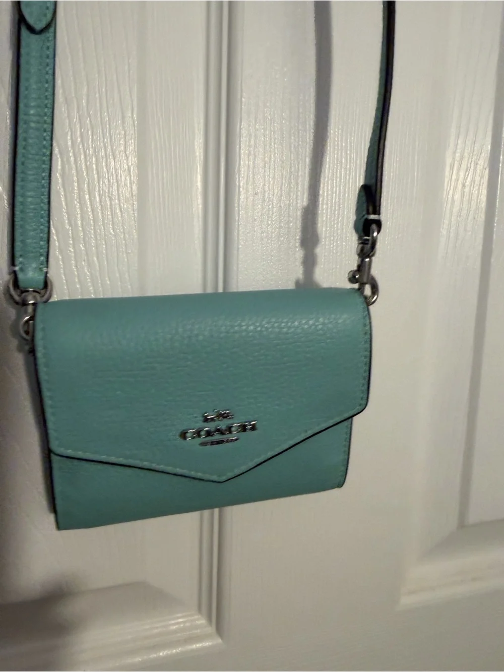 Coach Pebbled Leather Crossbody in Aqua Blue EUC